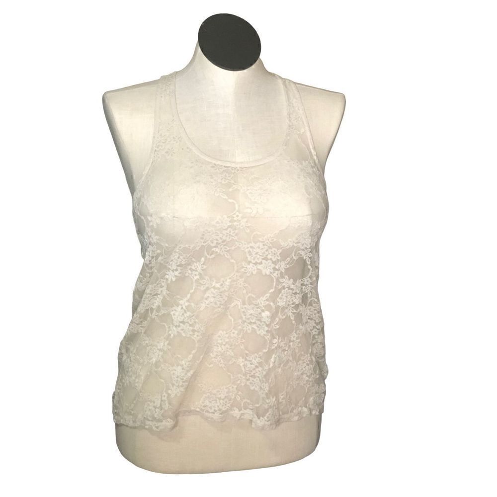 Divided by H&M Tank Womens 10 Lace Racerback Ivory Coquette Boho Barbiecore